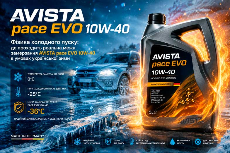 Фізика холодного пуску: де проходить реальна межа замерзання AVISTA pace EVO 10W-40 в умовах української зими