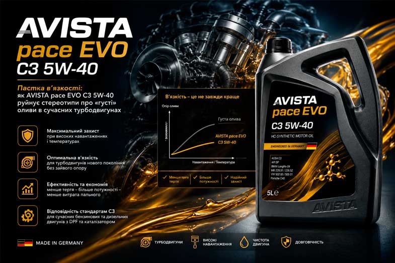 Пастка в'язкості: як AVISTA pace EVO C3 5W-40 руйнує стереотипи про «густі» оливи в сучасних турбодвигунах